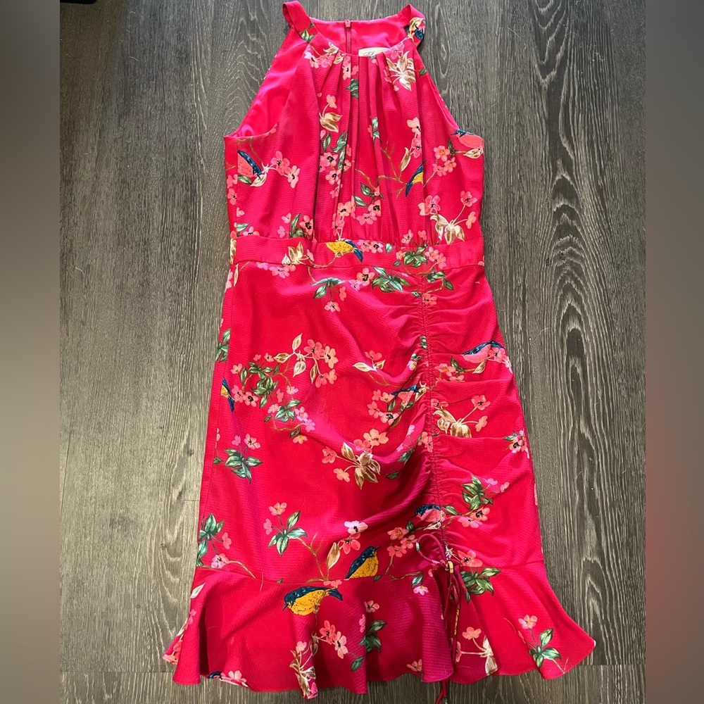 Eliza J | Floral Halter Cinched Mini Dress | Pink | 6